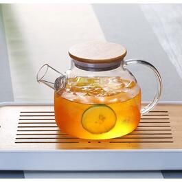 Заварочный чайник из жаропрочного стекла с бамбуковой крышкой 1000 мл