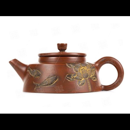 Чайник «Лотос и рыбы», керамика из Циньчжоу, 140 мл. - 1