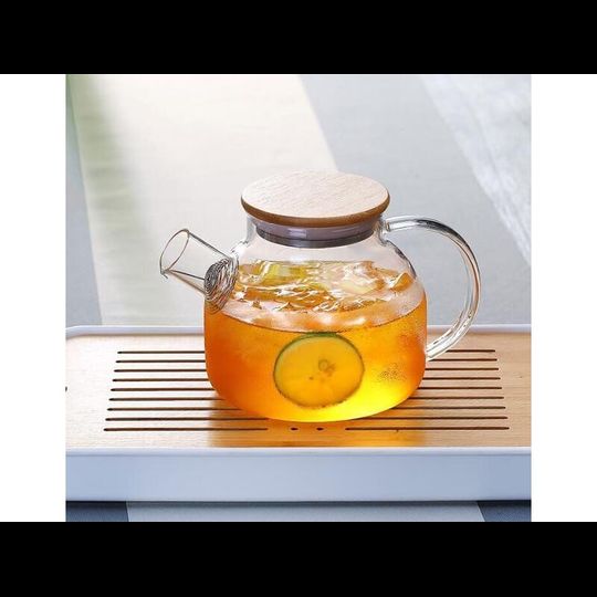 Заварочный чайник из жаропрочного стекла с бамбуковой крышкой 1000 мл - 1